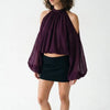 A Little Drama Sheer Cold-Shoulder Bow-Back Crop Top