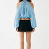 A Little Drama Sheer Cold-Shoulder Bow-Back Crop Top