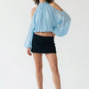 A Little Drama Sheer Cold-Shoulder Bow-Back Crop Top