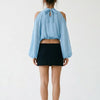 A Little Drama Sheer Cold-Shoulder Bow-Back Crop Top