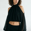 A Little Drama Sheer Cold-Shoulder Bow-Back Crop Top