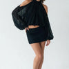 A Little Drama Sheer Cold-Shoulder Bow-Back Crop Top