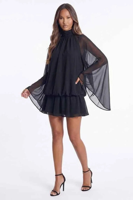 A Little Extra High Neck Ruffled Mini Dress