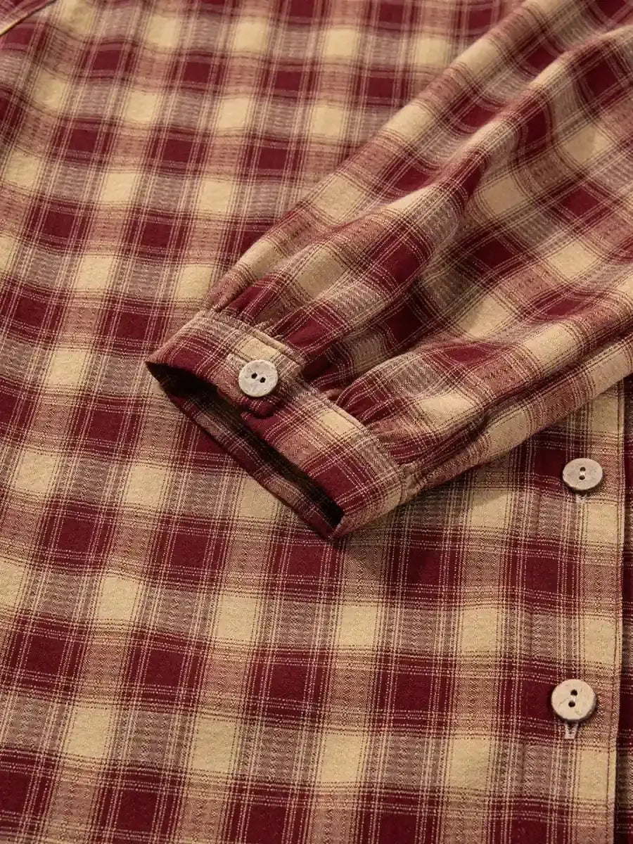 Apple Cider Mood Plaid Ruffle Shirt Mini Dress