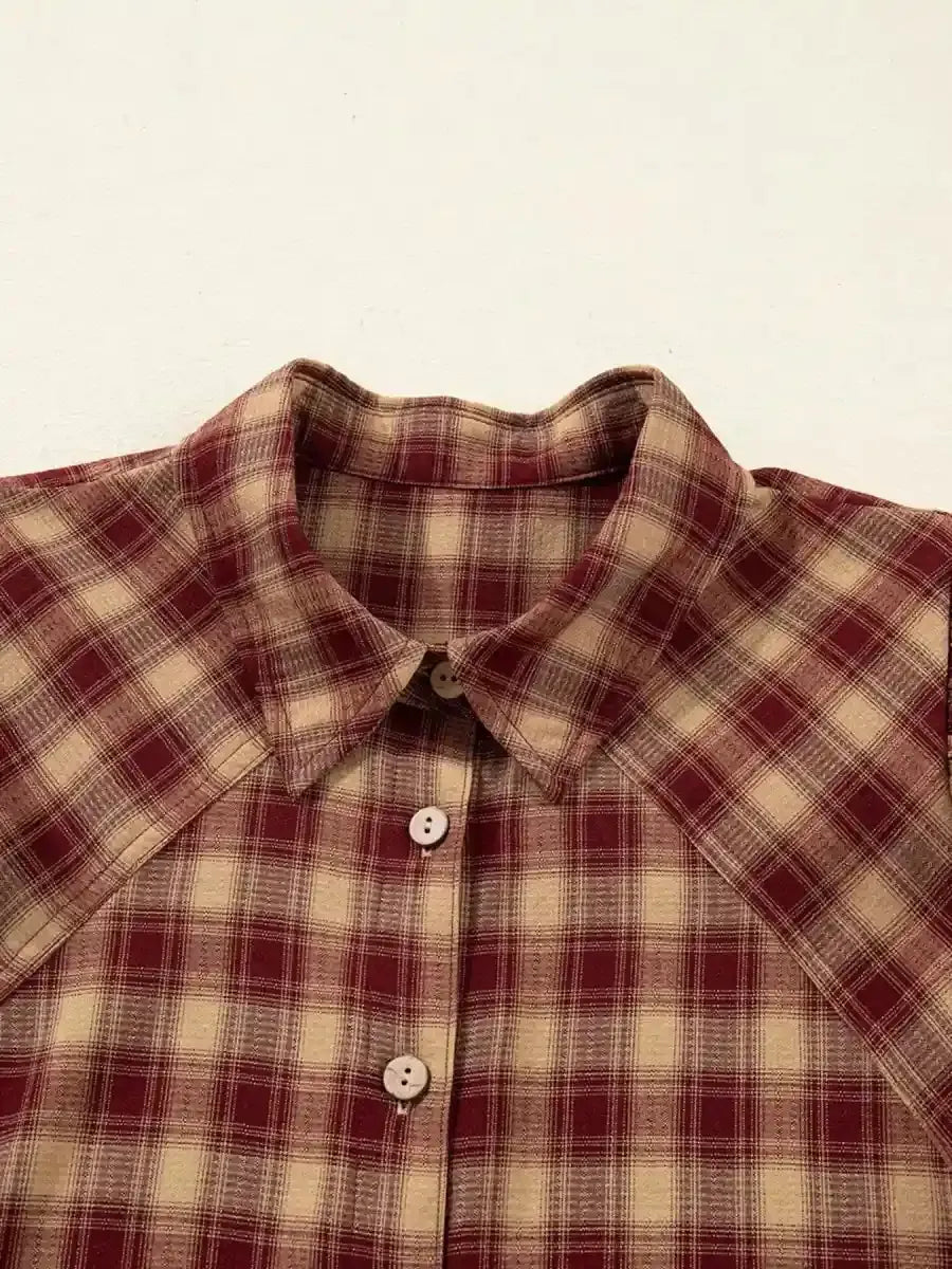 Apple Cider Mood Plaid Ruffle Shirt Mini Dress