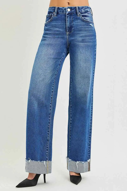 Blue Mirage Widewalkers Jeans With Cuffed Hem