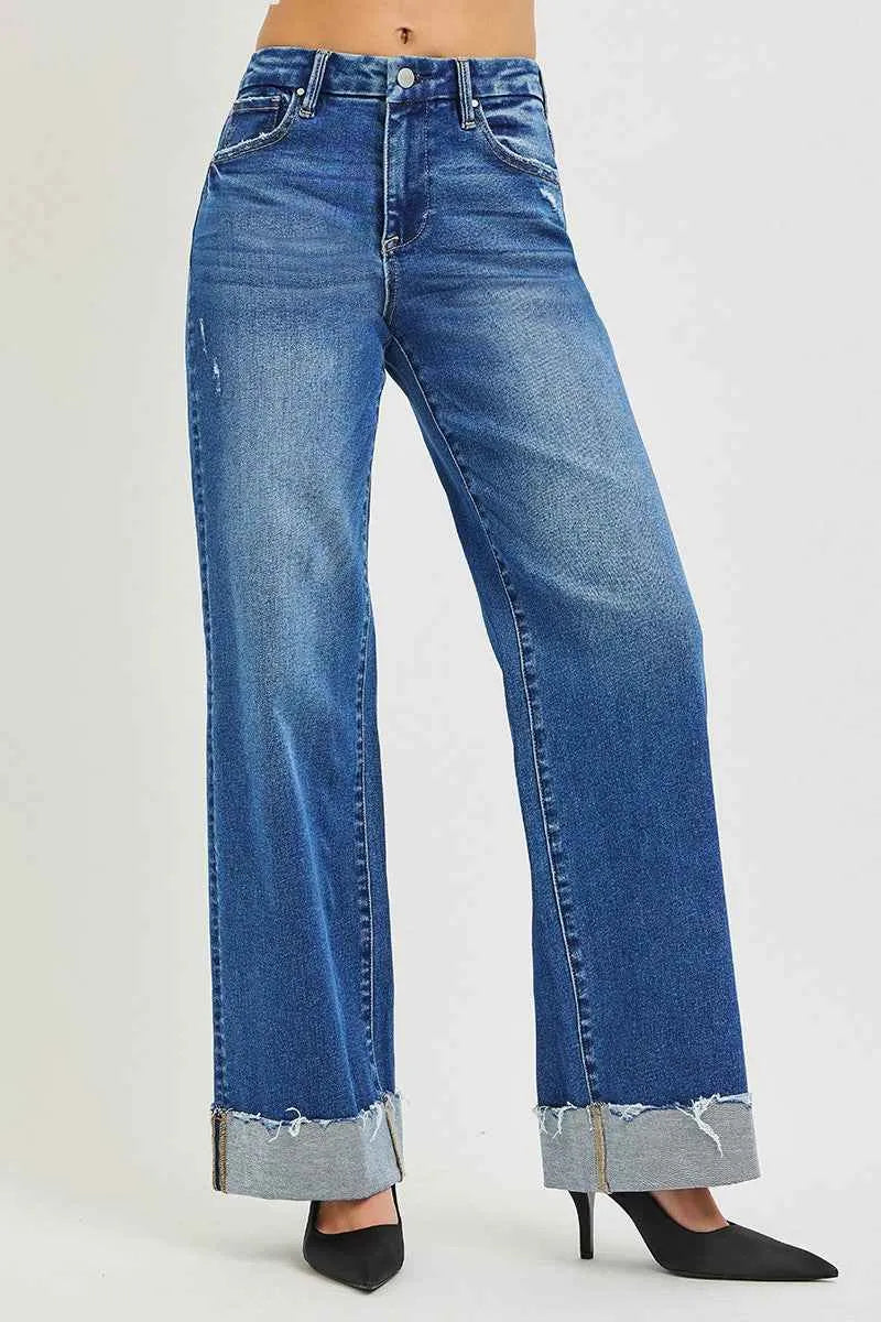 Blue Mirage Widewalkers Jeans With Cuffed Hem