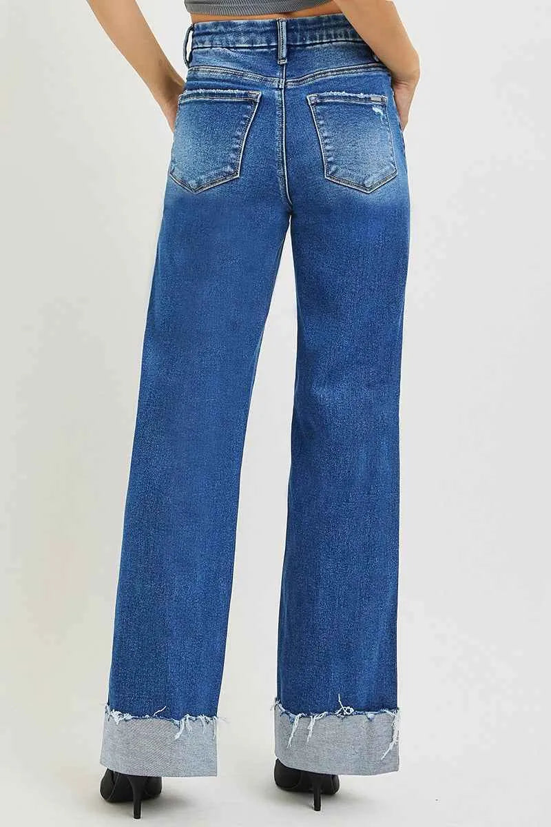 Blue Mirage Widewalkers Jeans With Cuffed Hem