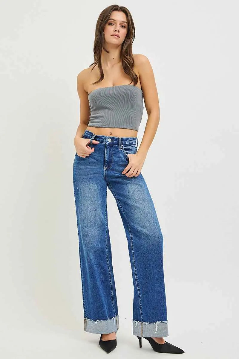 Blue Mirage Widewalkers Jeans With Cuffed Hem