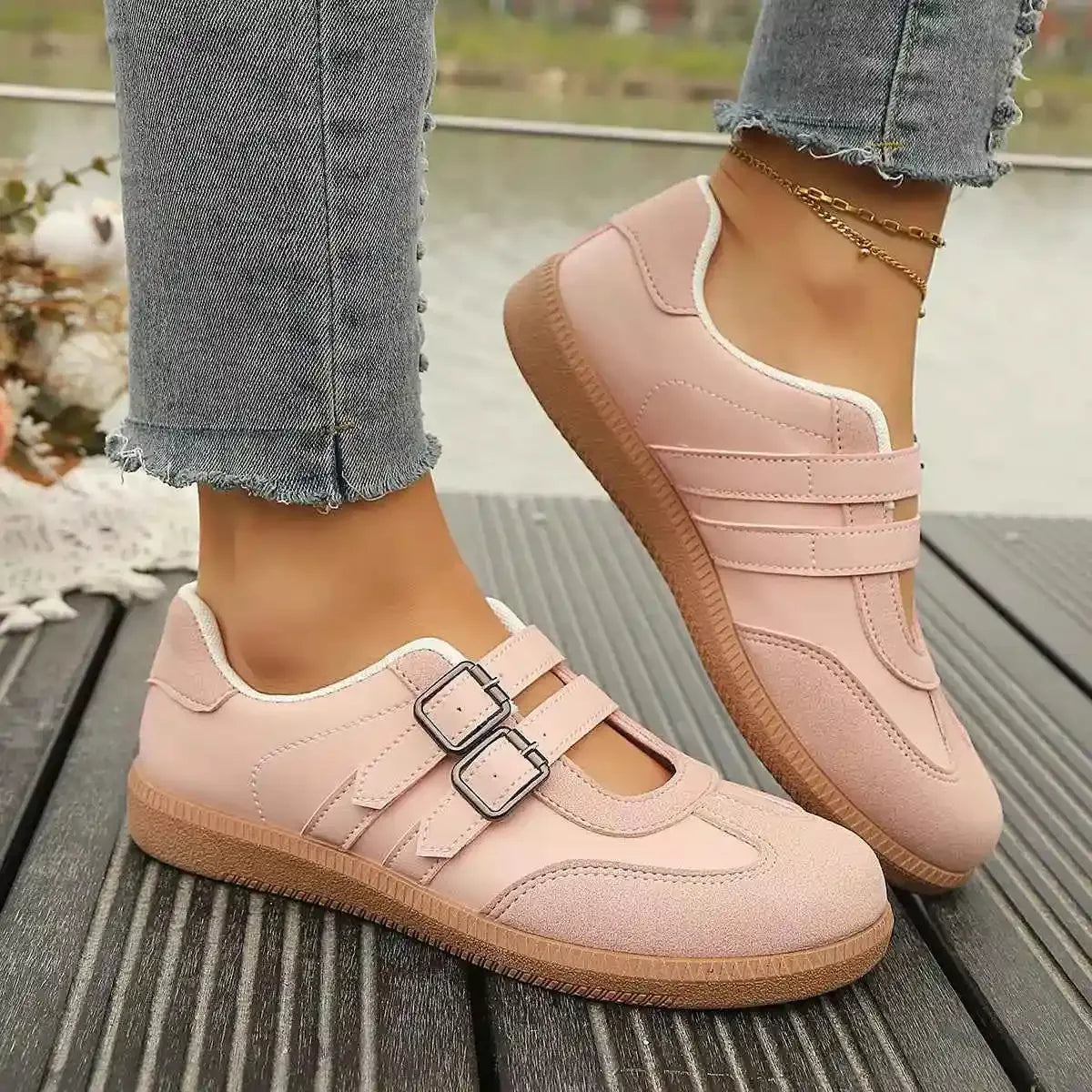 Blush Babe Double Buckle Sneakers