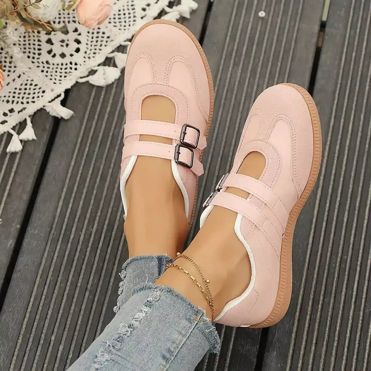 Blush Babe Double Buckle Sneakers