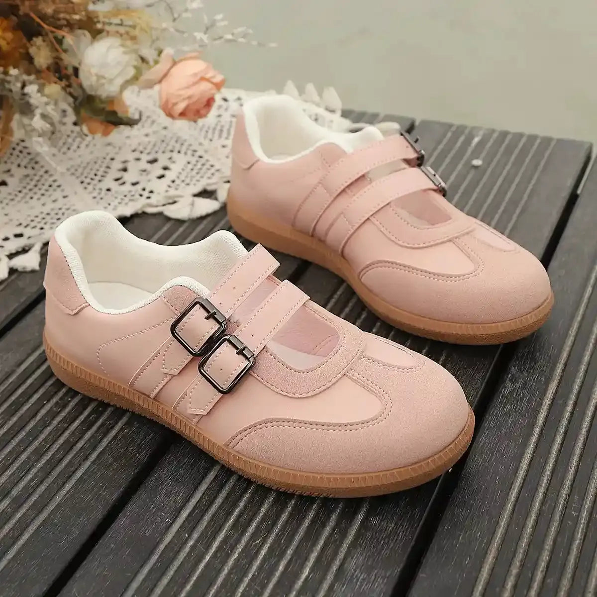 Blush Babe Double Buckle Sneakers