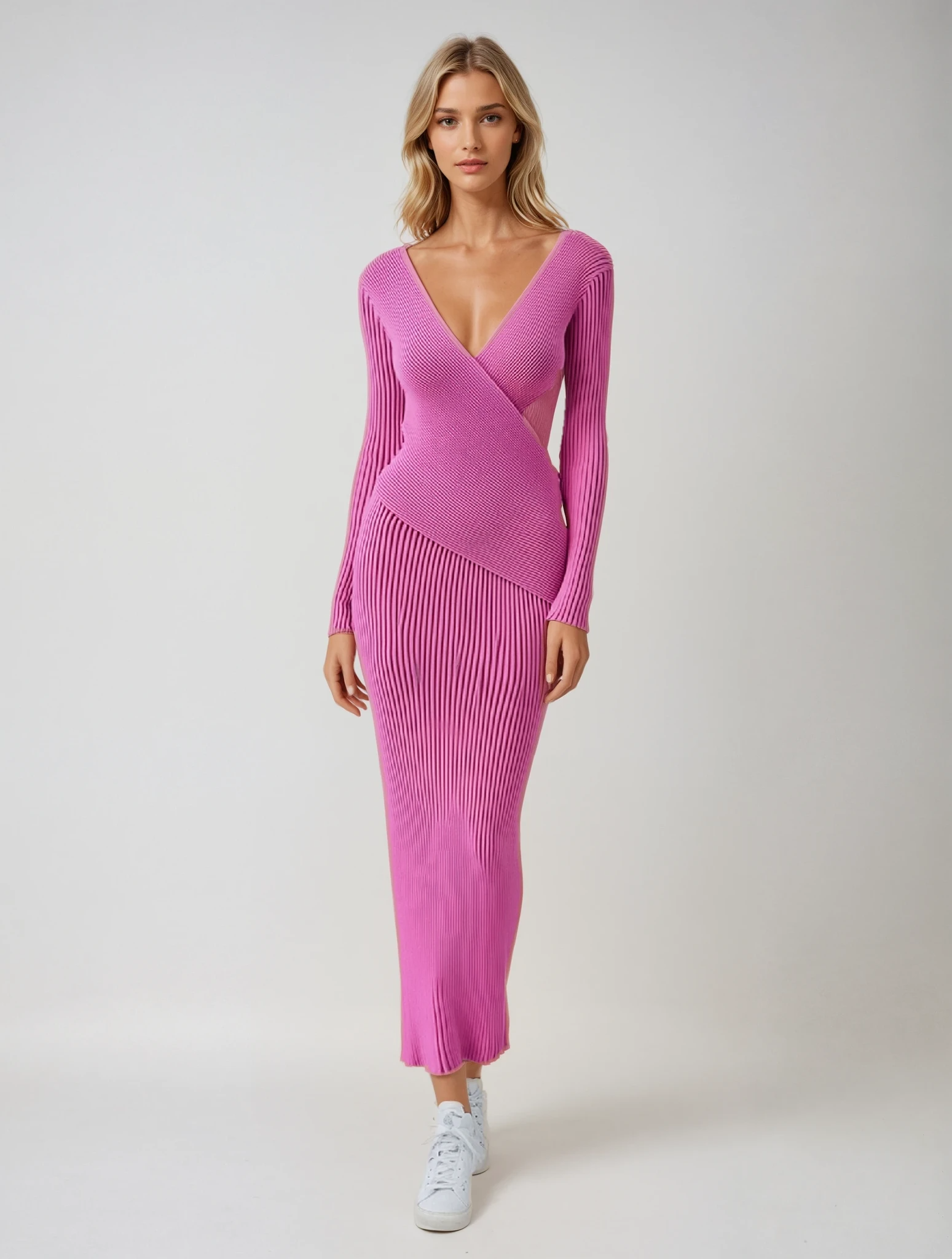 Robe trapèze rétro en tricot à col en V profond