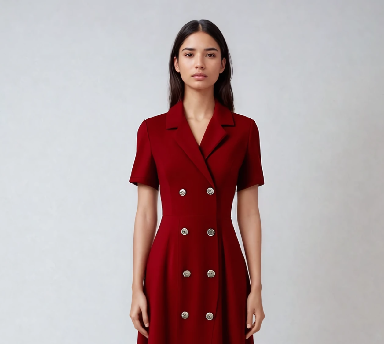 Robe mi-longue taille haute à col tailleur Natalia