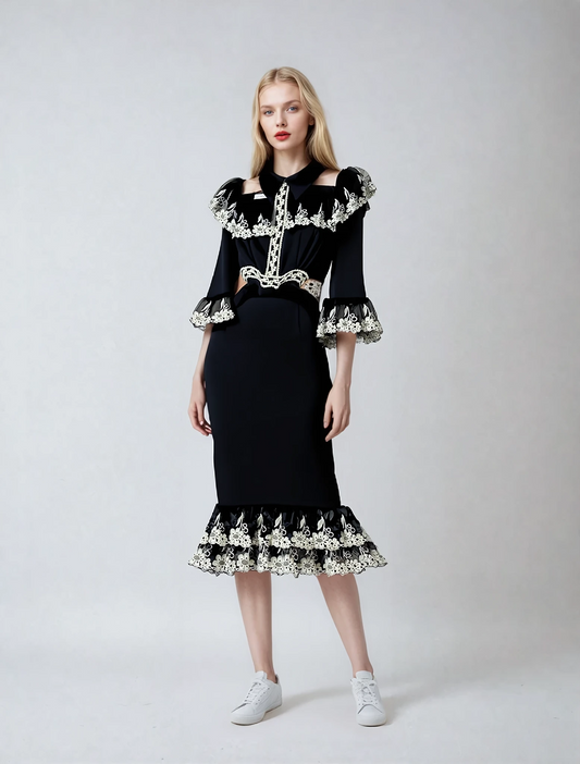 Velvet Nati Embroidered Waist Slim Dress