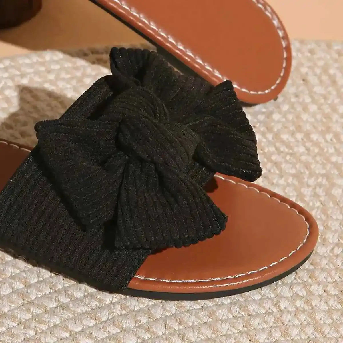 Bow Knot Decor Charm Flat Slides