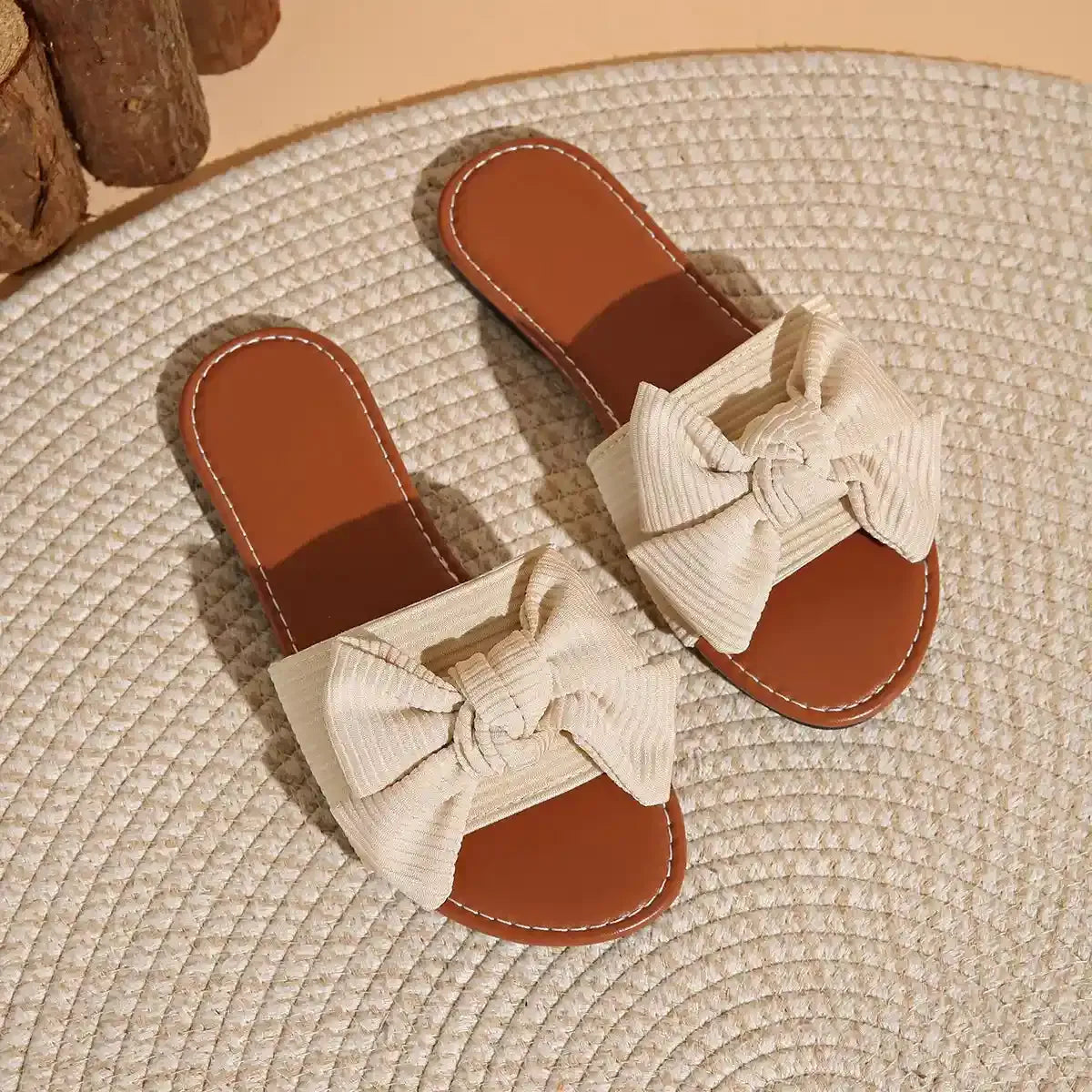 Bow Knot Decor Charm Flat Slides