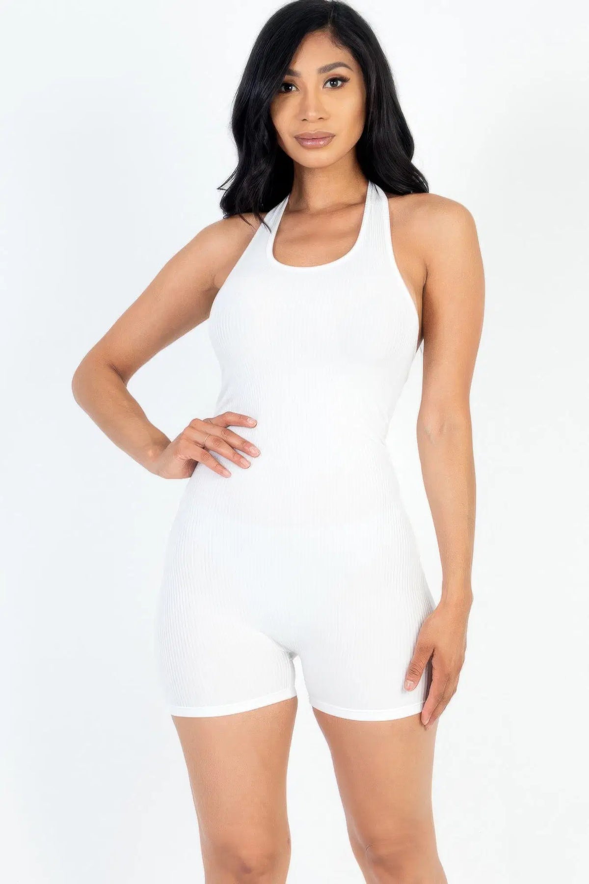 Bring The Heat Ribbed Halter Backless Romper