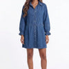 Button Up Flounce Sleeve Mini Denim Dress