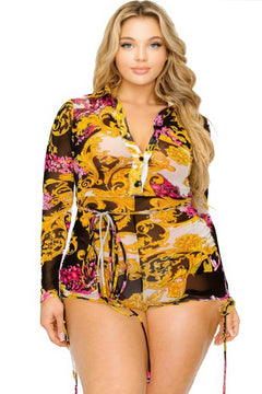 Stay Golden Mesh Belted Romper
