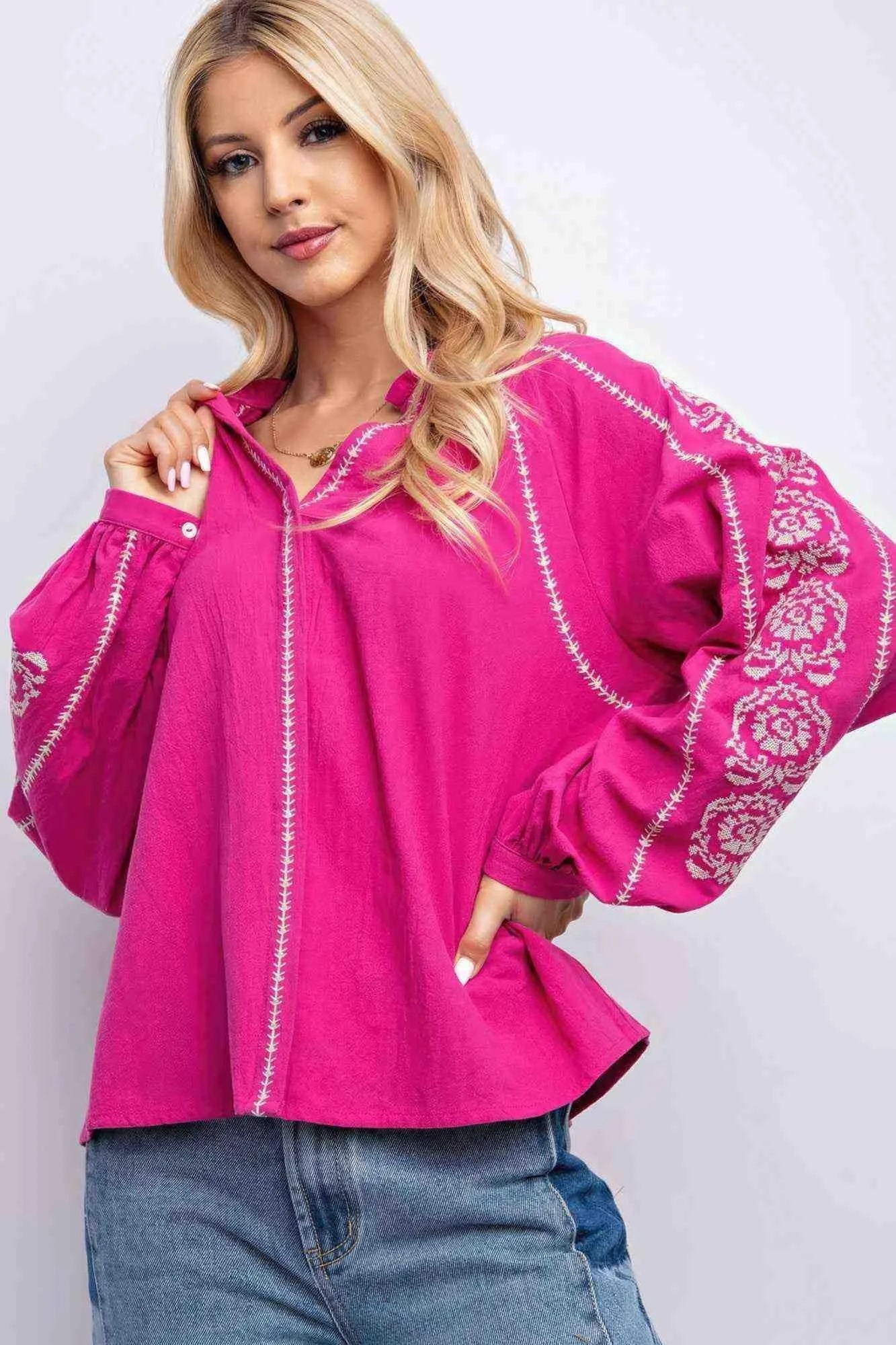 Linen Gauze Embroidered Top