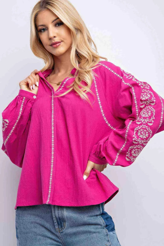 Linen Gauze Embroidered Top