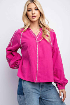 Dragonfruit Gauze Embroidered Top