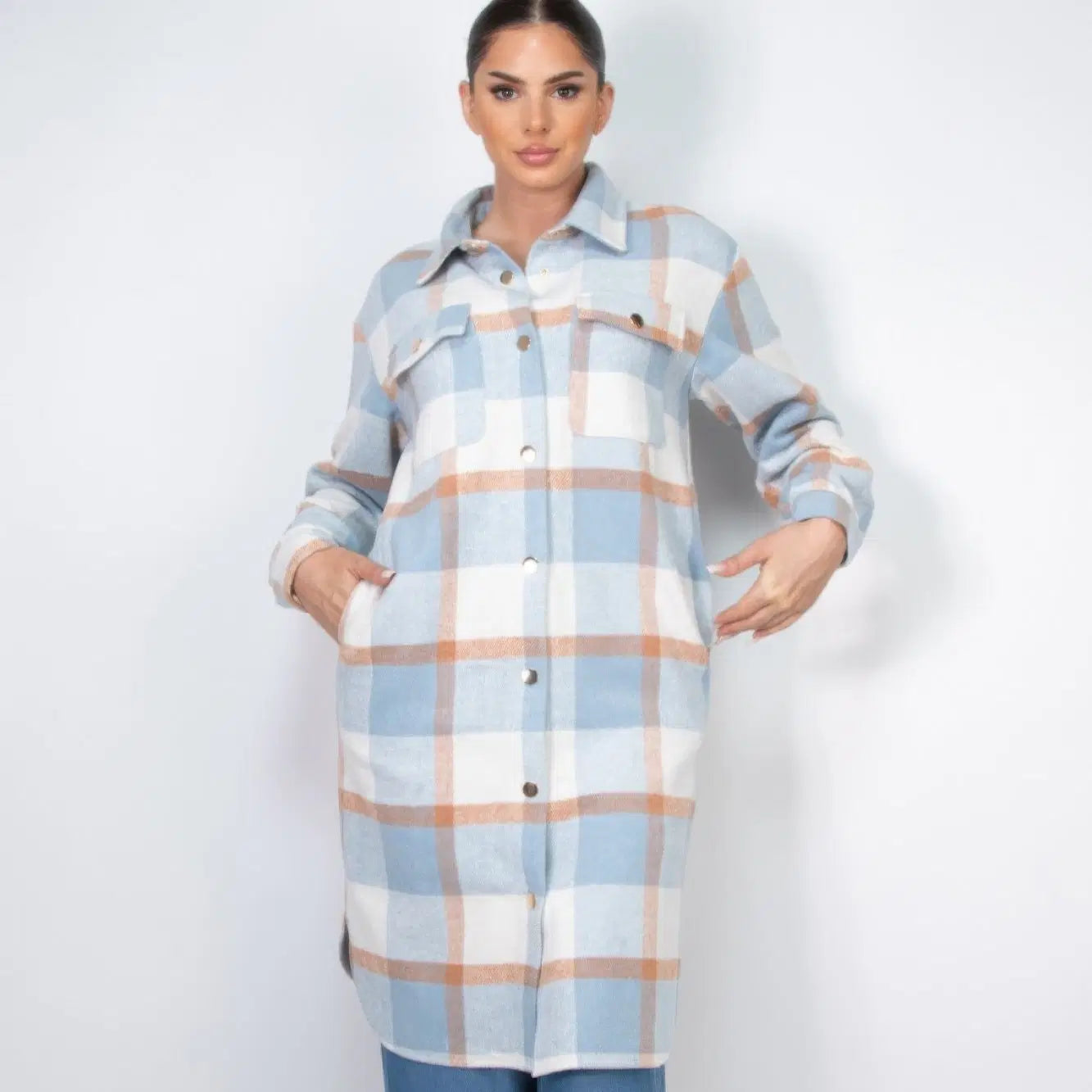 Plaid Buttoned Shacket Coat