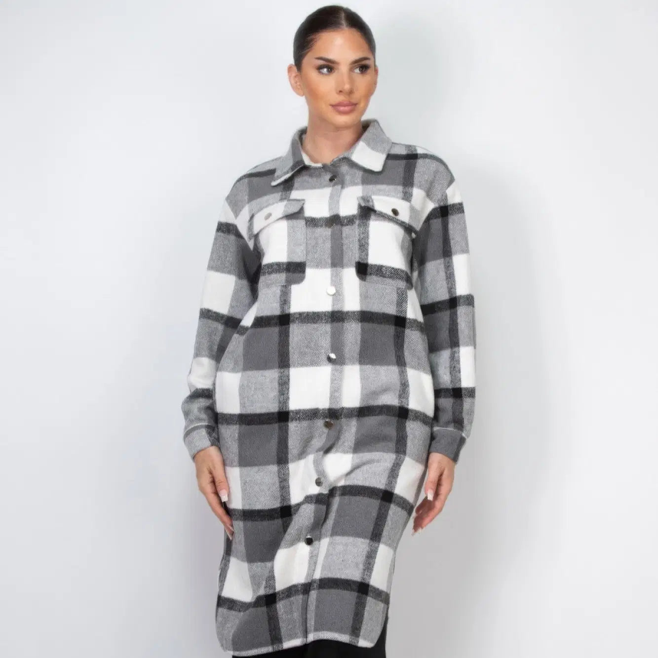 Plaid Buttoned Shacket Coat