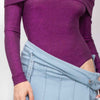 Off-shoulder Glittery Long Sleeve Bodysuit
