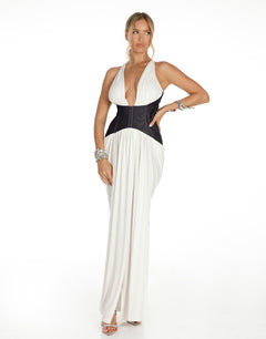 Steal The Spotlight Corset Maxi Dress - Ivory/Black