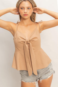 Pretty Little Secret Tie Front Spaghetti Strap Top