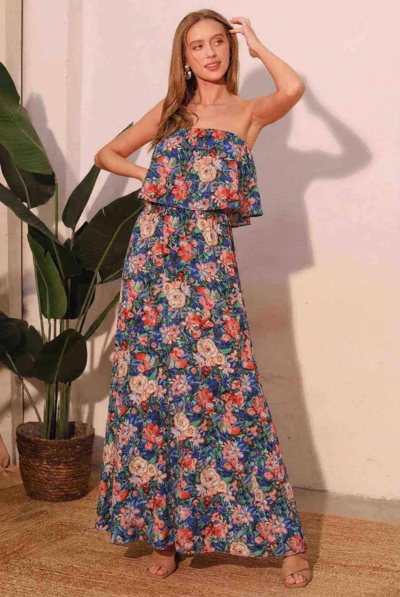 Bloom Party Strapless Maxi Dress