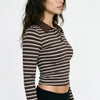 Campus Crush Brown Striped Button-Front Polo Top