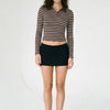 Campus Crush Brown Striped Button-Front Polo Top