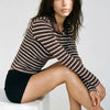 Campus Crush Brown Striped Button-Front Polo Top