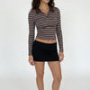 Campus Crush Brown Striped Button-Front Polo Top