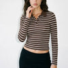 Campus Crush Brown Striped Button-Front Polo Top