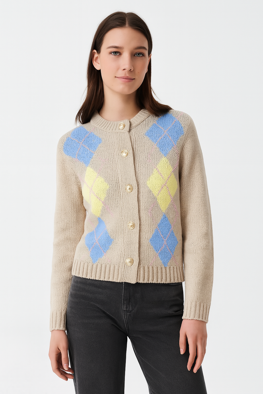 Checkmate Vibes Argyle Knit Cardigan