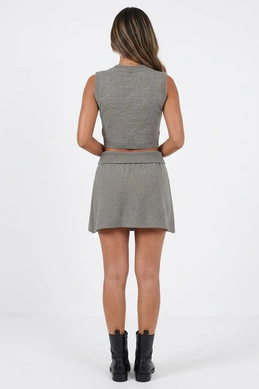 City Stroll Ribbed V-Neck Sweater Skirt Set