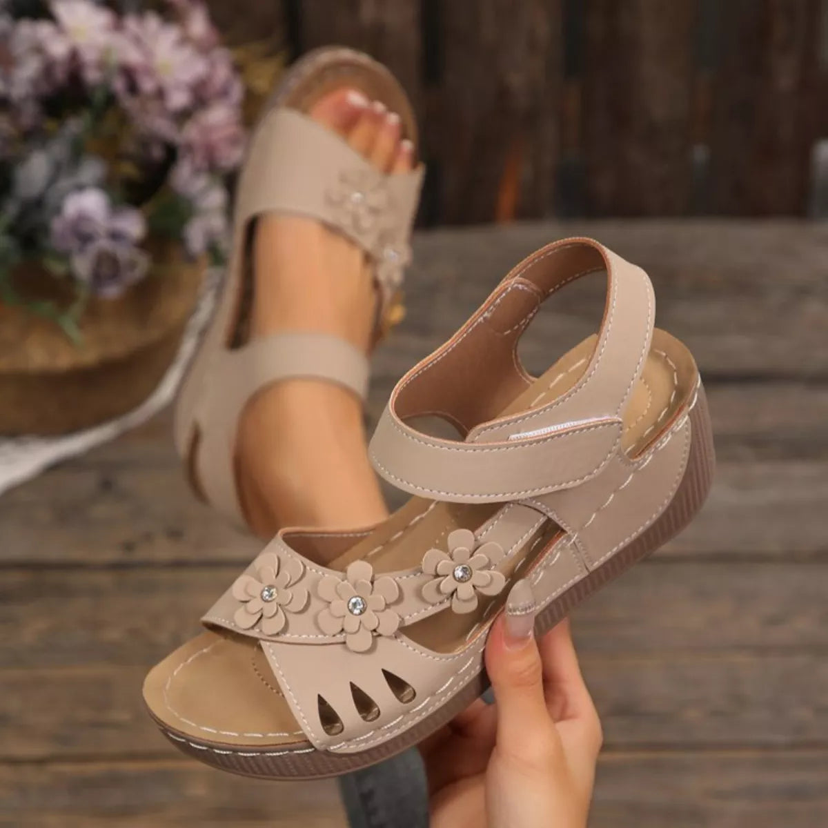 Coastal Bloom floral Embellished Wedge Sandals
