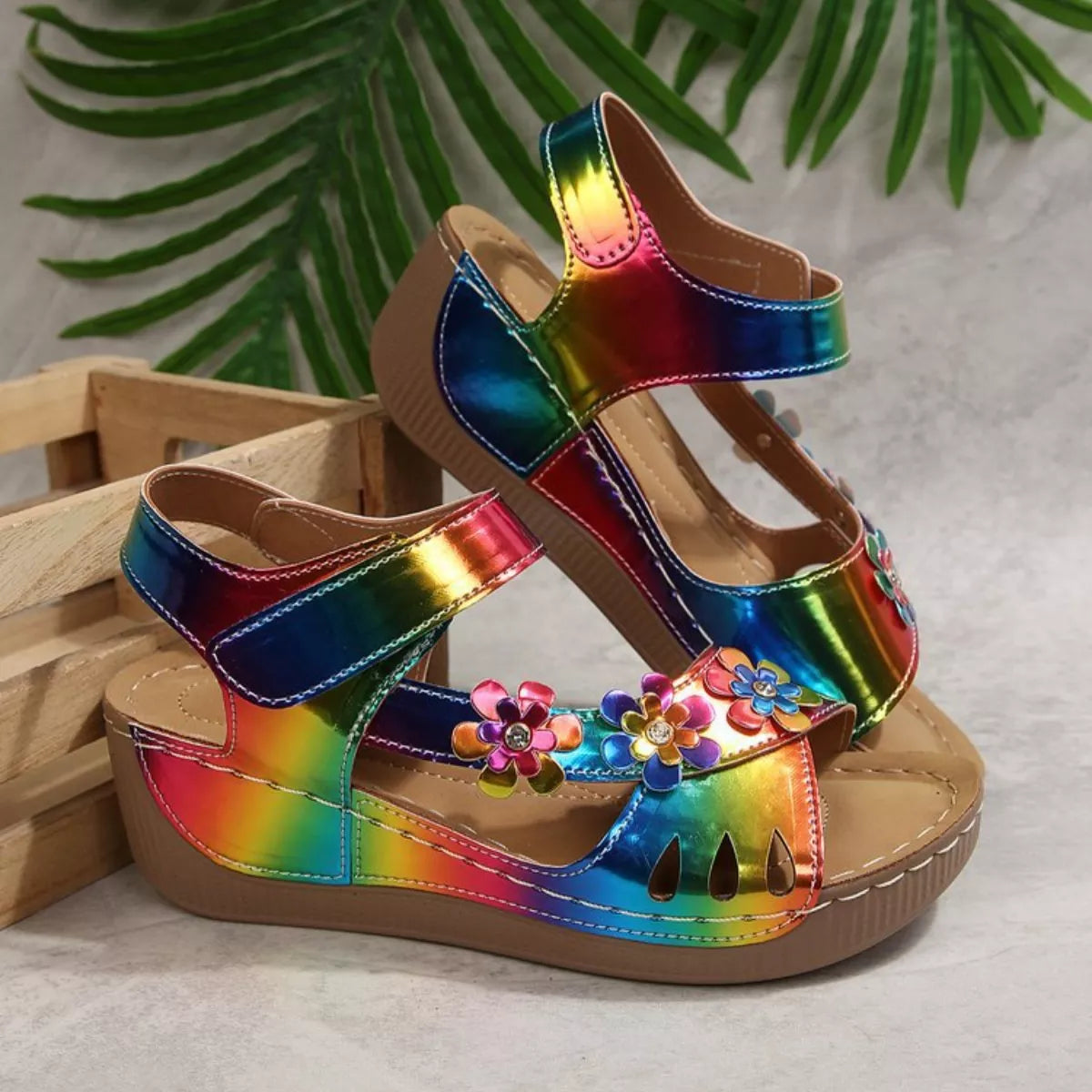 Coastal Bloom floral Embellished Wedge Sandals