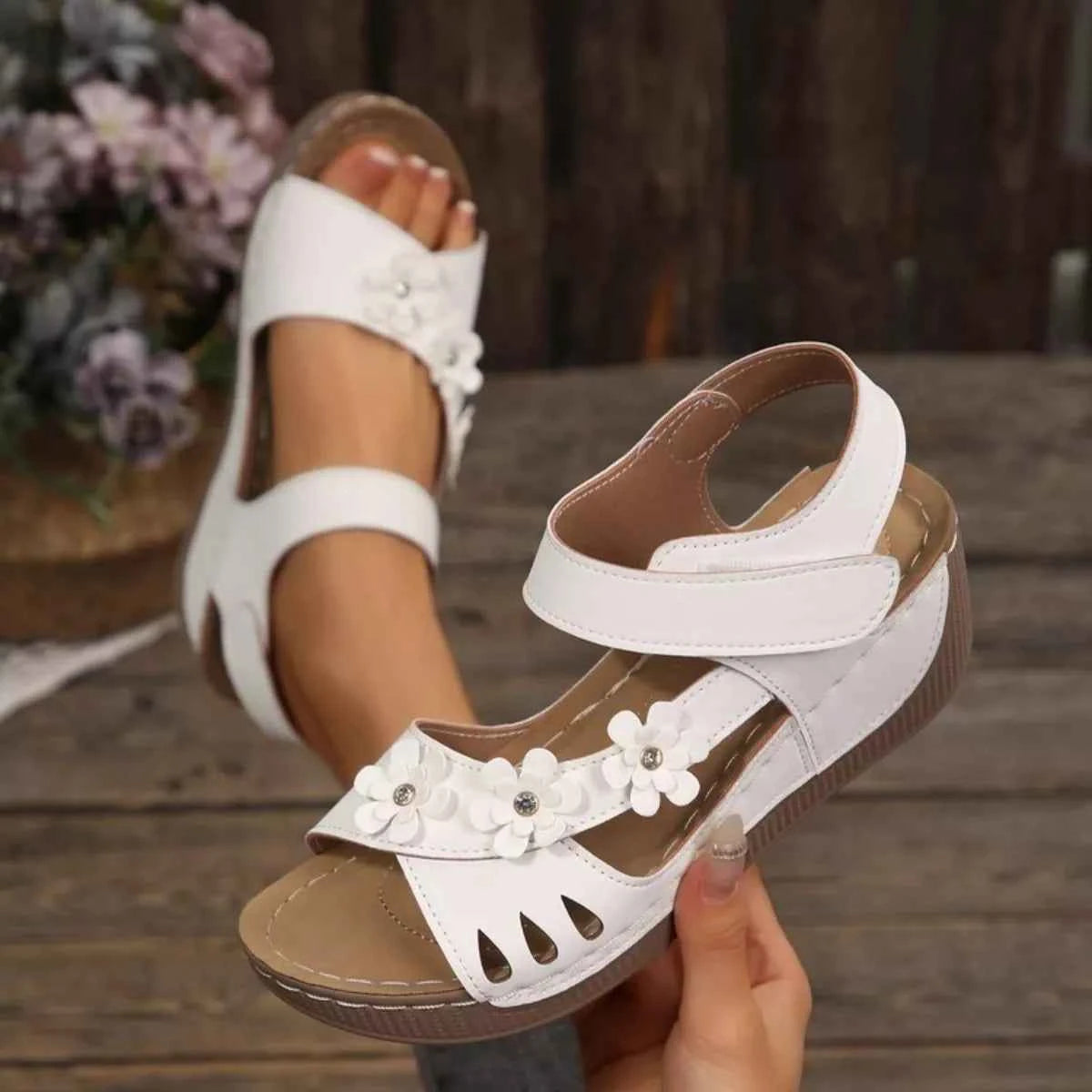 Coastal Bloom floral Embellished Wedge Sandals