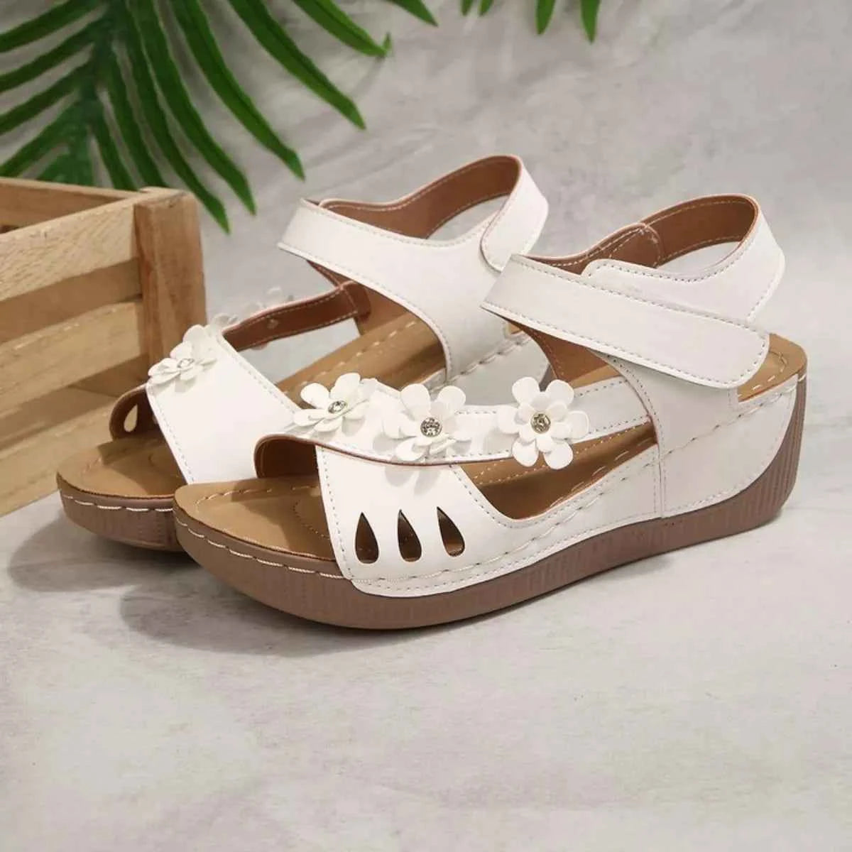 Coastal Bloom floral Embellished Wedge Sandals
