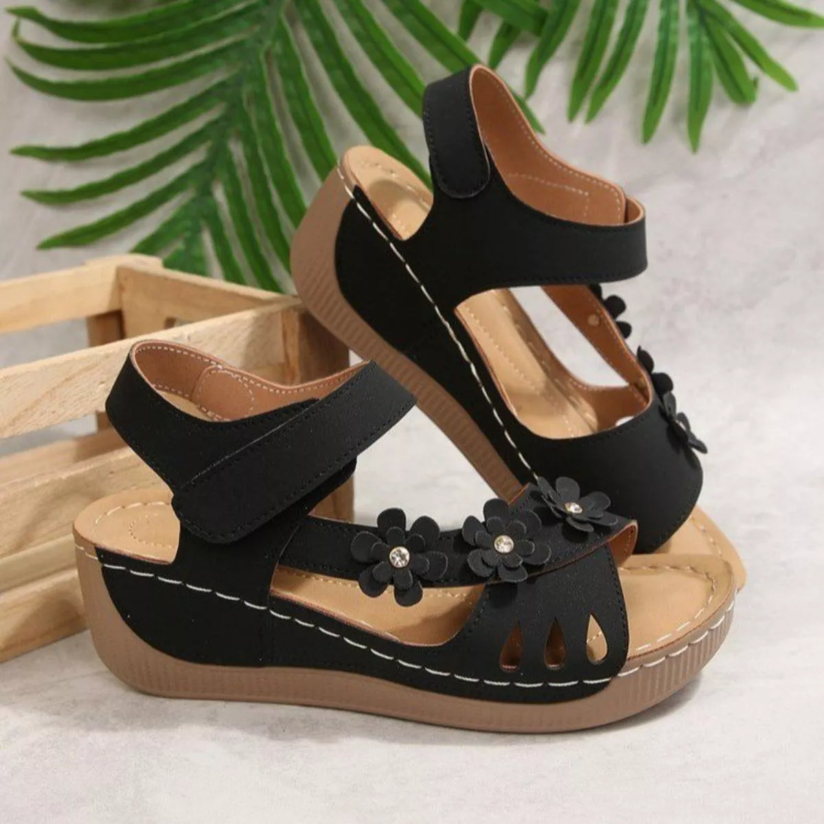 Coastal Bloom floral Embellished Wedge Sandals