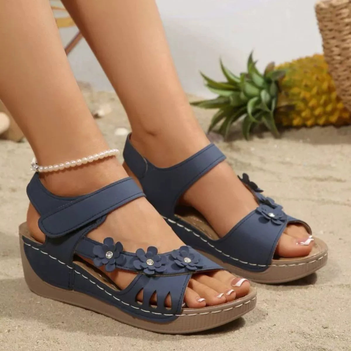 Coastal Bloom floral Embellished Wedge Sandals