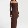 Cocoa Curve Off-Shoulder Ruched Maxi Dress