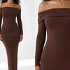 Cocoa Curve Off-Shoulder Ruched Maxi Dress