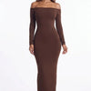 Cocoa Curve Off-Shoulder Ruched Maxi Dress