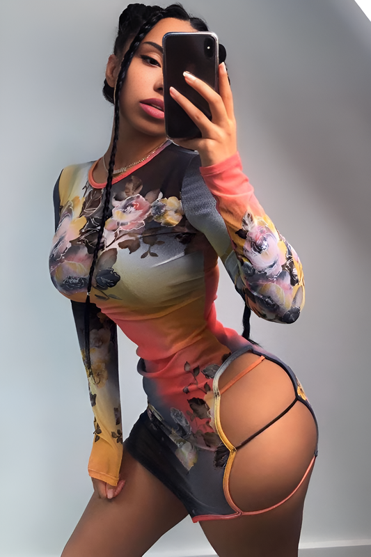 Midnight Chic Mesh Printed Slim Dress